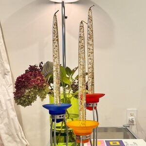 MCM Lucite Acrylic Clear Gold Flake 12” Taper Candles x3